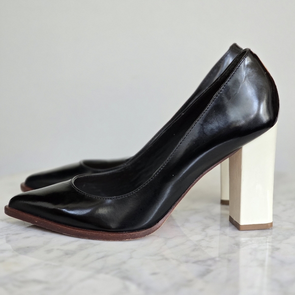 LOEFFLER RANDALL Leather Remy Block Heel Pump in Black & Cream Size 7.5 - Picture 9 of 13